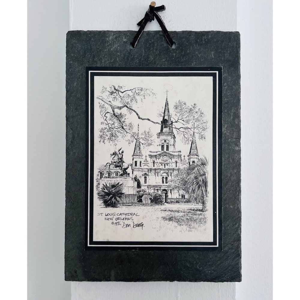 Vintage 1972 Don Davey St. Louis Cathedral New Orleans Slate Wall Plaque Art